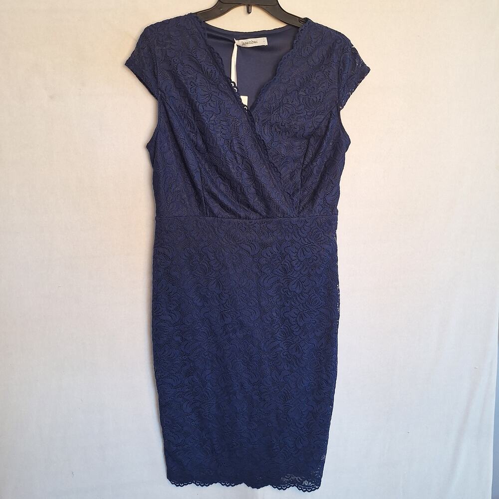 NWT Jasambac Sheath Dress Sz L Navy Blue Classic Minimalist Preppy Office Wear